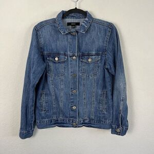 Forever 21 Oversized Jean Jacket Blue Denim Relaxed Boyfriend Coat Size Small